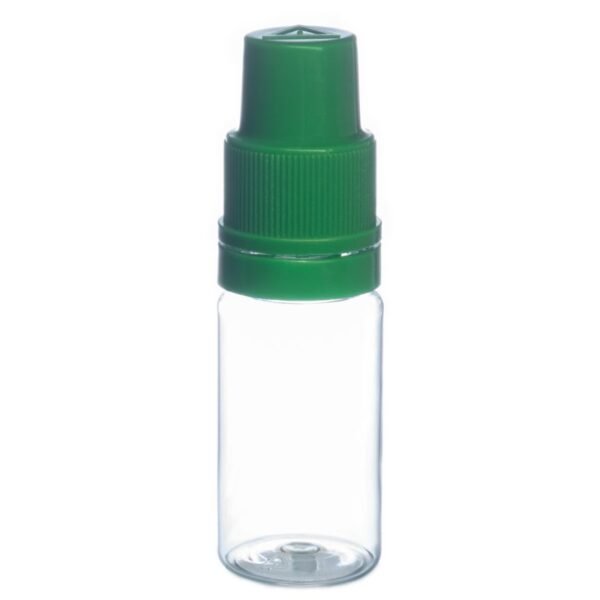 10 ml. PET buteliukas žaliu kamšteliu
